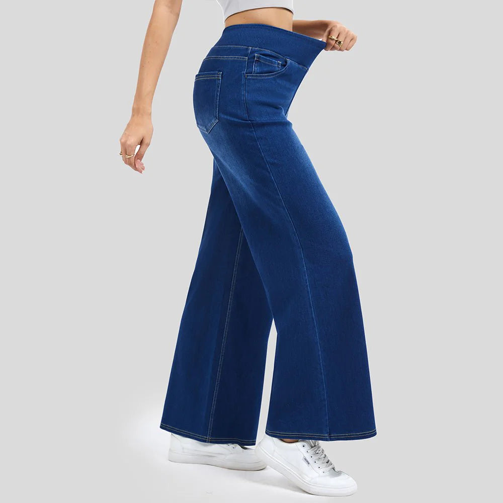 Women's Stretchy Wide Leg Jeans Relaxed Fit Elastic Waist Pants