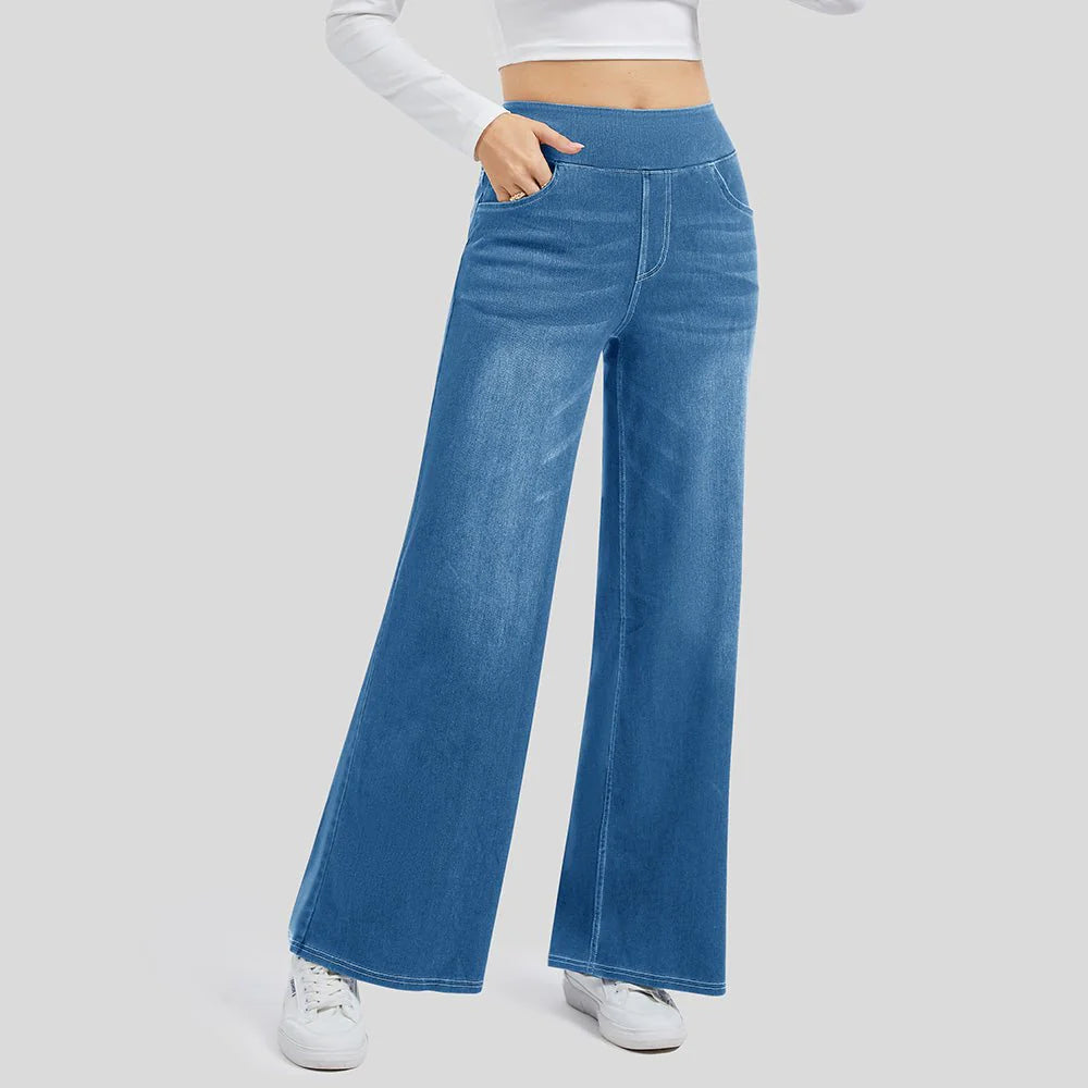 Women's Stretchy Wide Leg Jeans Relaxed Fit Elastic Waist Pants