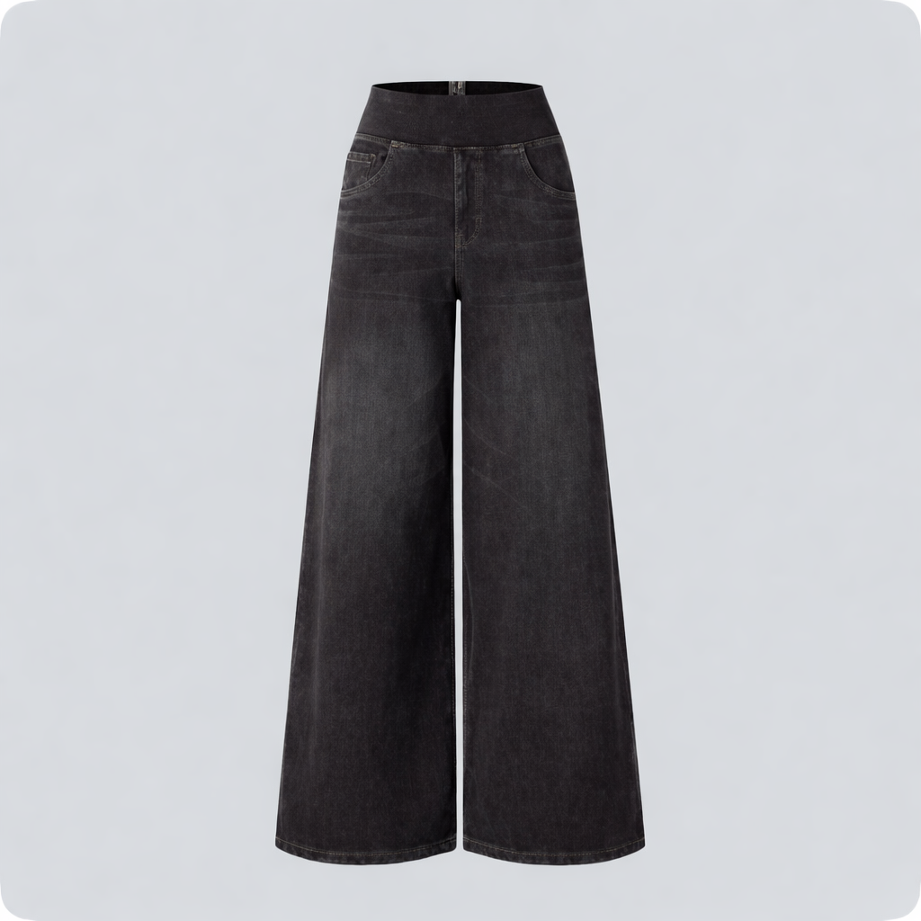 Women's Stretchy Wide Leg Jeans Relaxed Fit Elastic Waist Pants