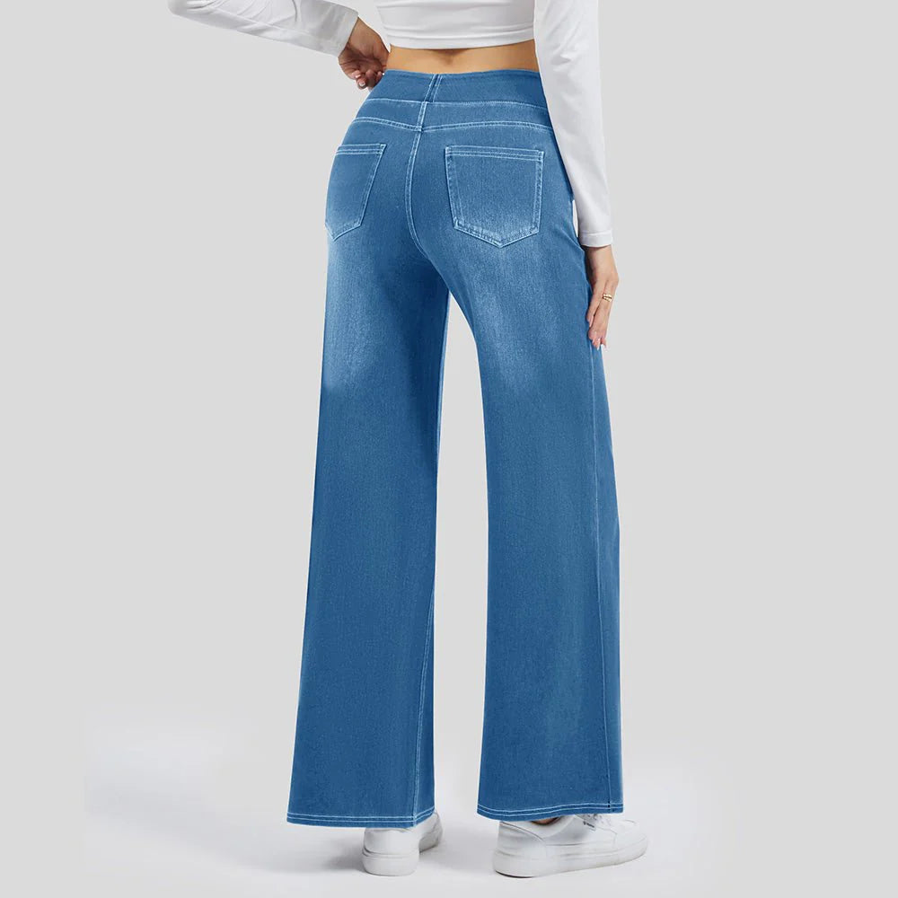 Women's Stretchy Wide Leg Jeans Relaxed Fit Elastic Waist Pants