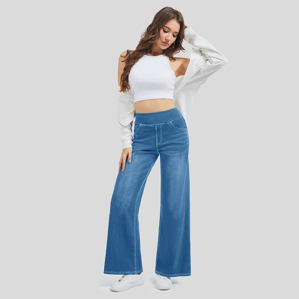 Women's Stretchy Wide Leg Jeans Relaxed Fit Elastic Waist Pants