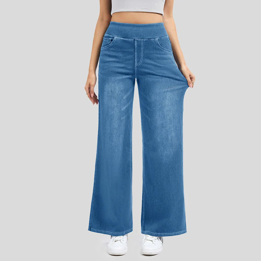 Women's Stretchy Wide Leg Jeans Relaxed Fit Elastic Waist Pants