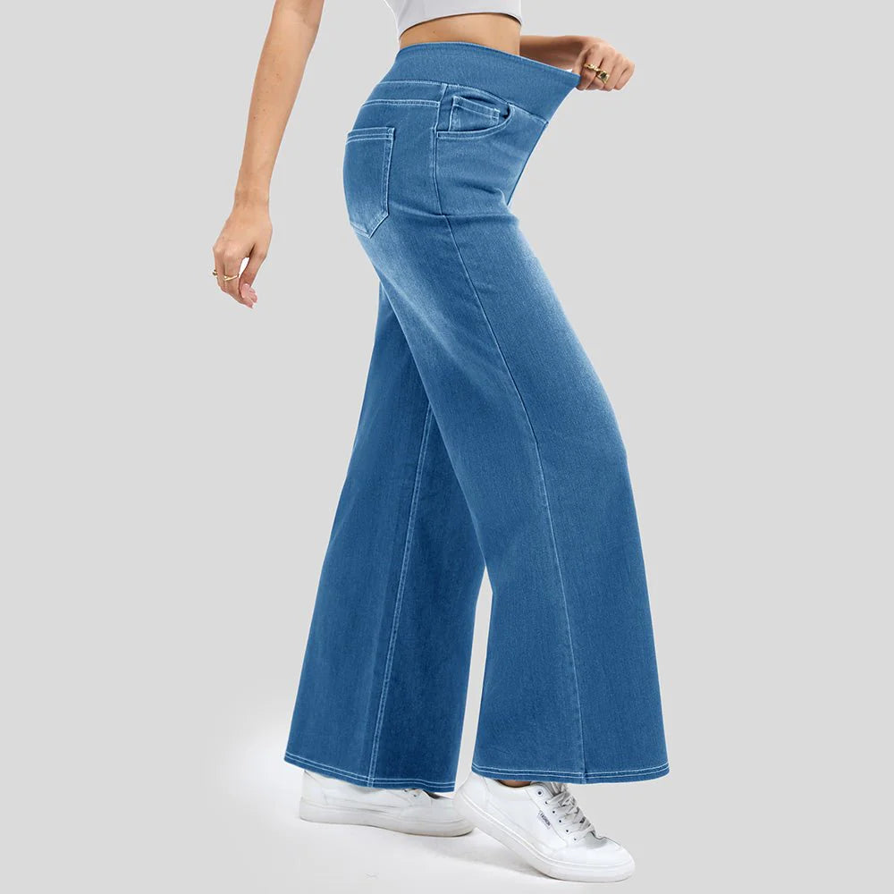 Women's Stretchy Wide Leg Jeans Relaxed Fit Elastic Waist Pants