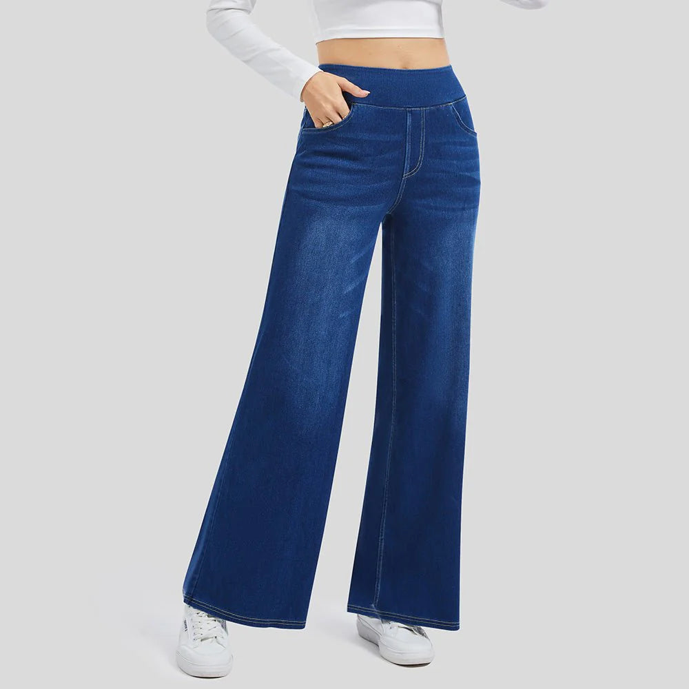 Women's Stretchy Wide Leg Jeans Relaxed Fit Elastic Waist Pants