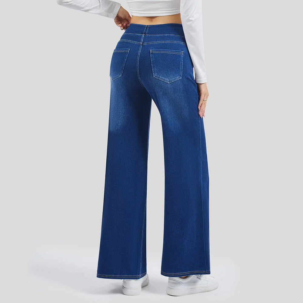 Women's Stretchy Wide Leg Jeans Relaxed Fit Elastic Waist Pants
