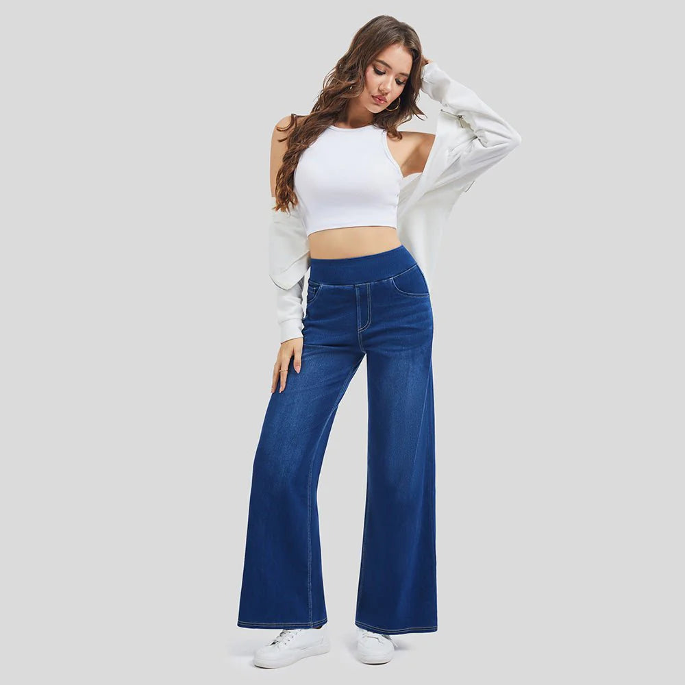 Women's Stretchy Wide Leg Jeans Relaxed Fit Elastic Waist Pants