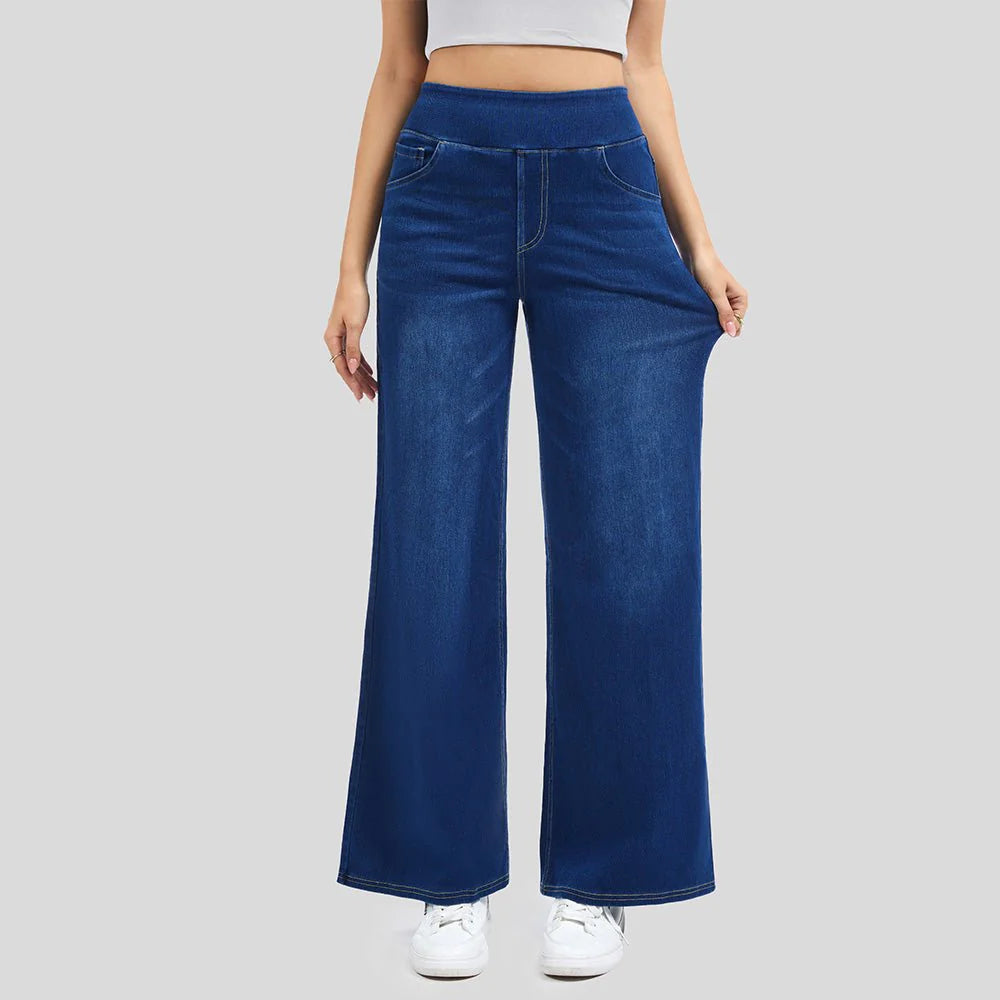 Women's Stretchy Wide Leg Jeans Relaxed Fit Elastic Waist Pants