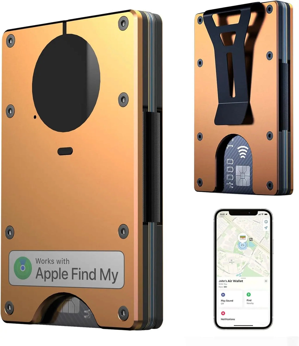 Smart Metal Wallet Built-in Find My Tracker (iOS Only), RFID-Blocking Metal Design, Holds 12 Cards & Removable Cash Clip