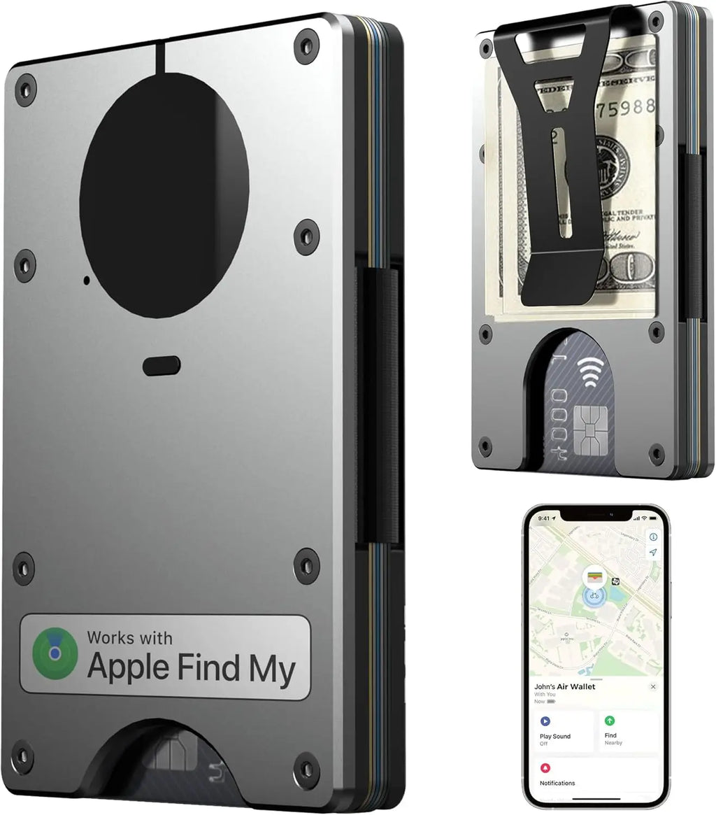 Smart Metal Wallet Built-in Find My Tracker (iOS Only), RFID-Blocking Metal Design, Holds 12 Cards & Removable Cash Clip