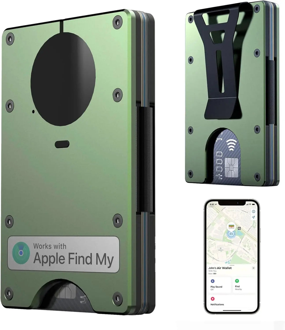 Smart Metal Wallet Built-in Find My Tracker (iOS Only), RFID-Blocking Metal Design, Holds 12 Cards & Removable Cash Clip