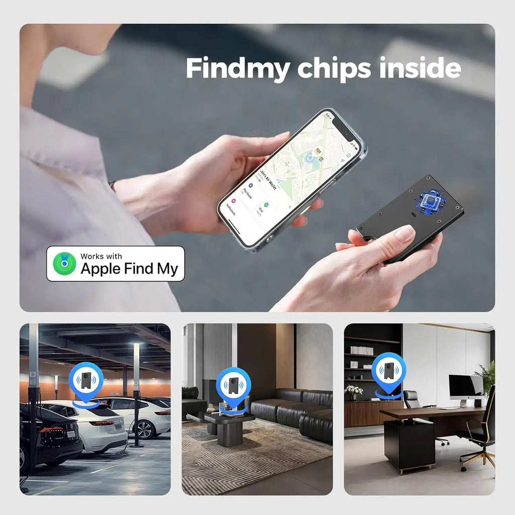 Smart Metal Wallet Built-in Find My Tracker (iOS Only), RFID-Blocking Metal Design, Holds 12 Cards & Removable Cash Clip