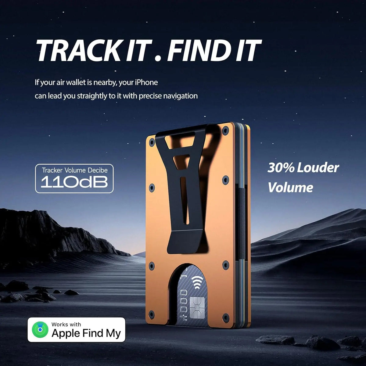 Smart Metal Wallet Built-in Find My Tracker (iOS Only), RFID-Blocking Metal Design, Holds 12 Cards & Removable Cash Clip
