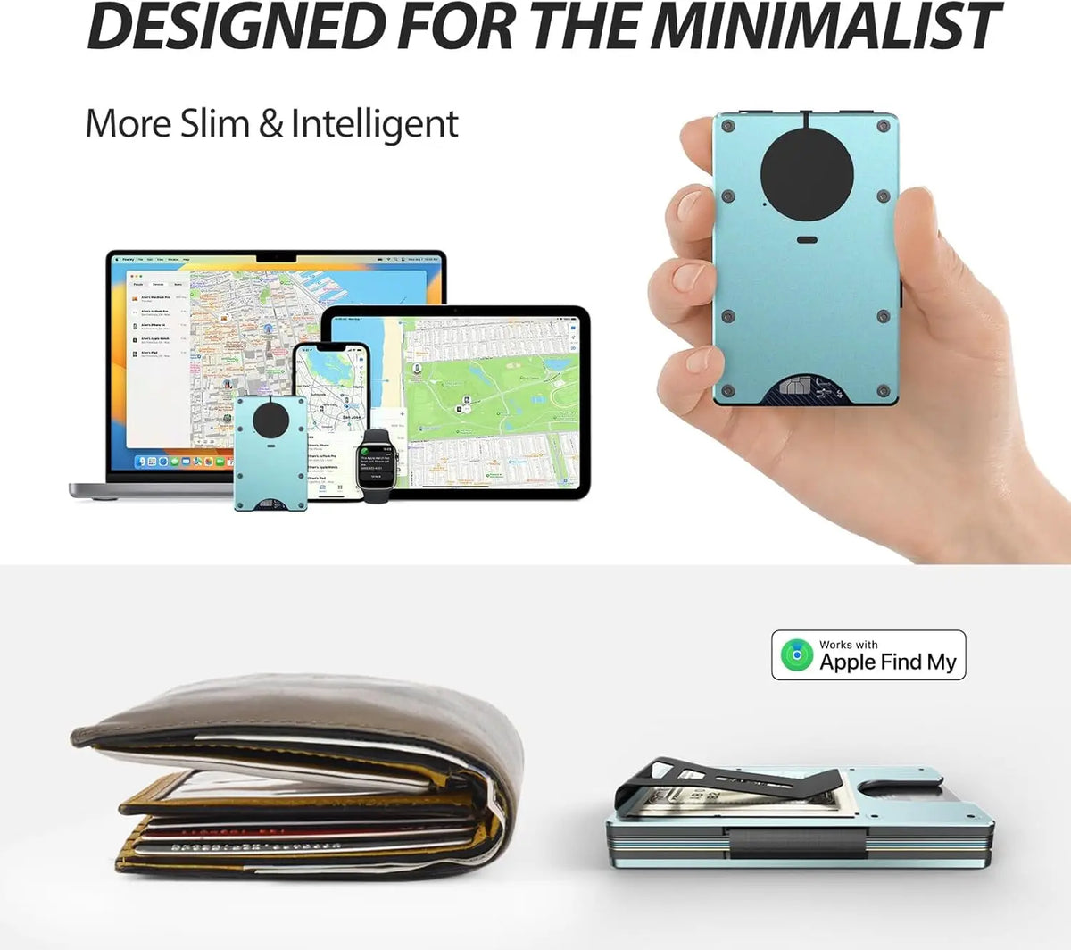 Smart Metal Wallet Built-in Find My Tracker (iOS Only), RFID-Blocking Metal Design, Holds 12 Cards & Removable Cash Clip