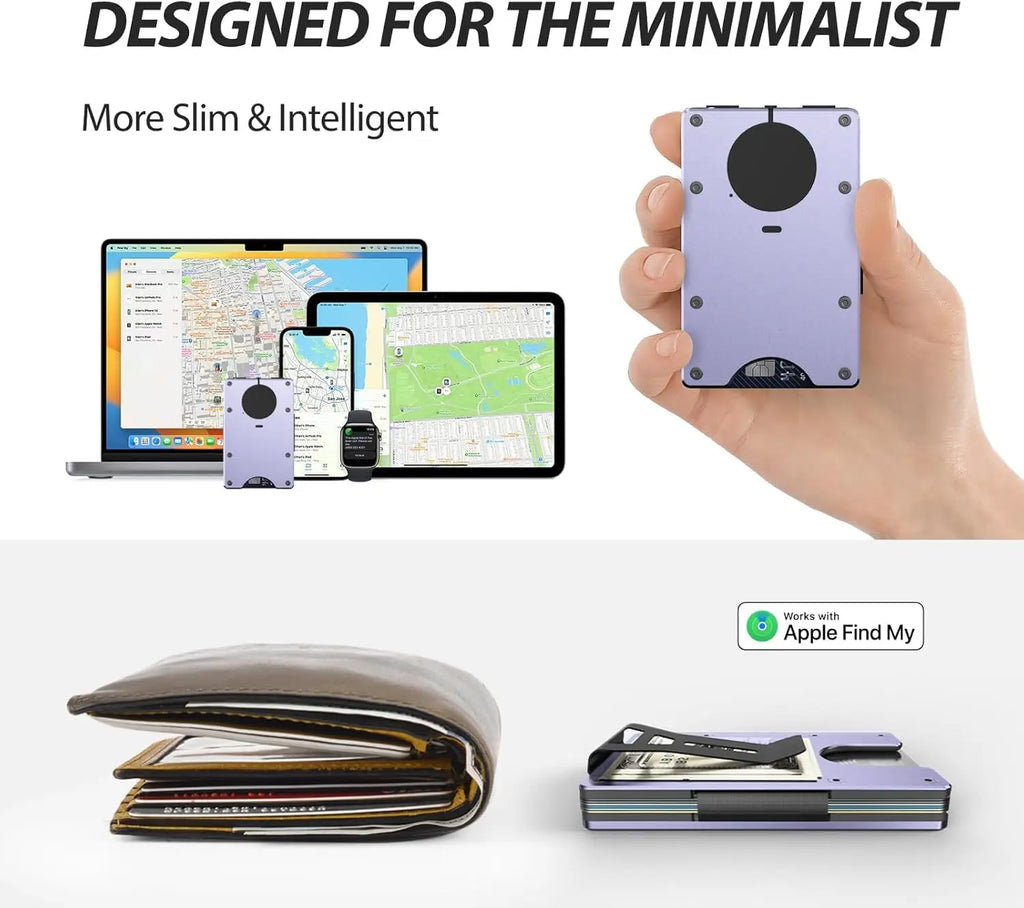 Smart Metal Wallet Built-in Find My Tracker (iOS Only), RFID-Blocking Metal Design, Holds 12 Cards & Removable Cash Clip