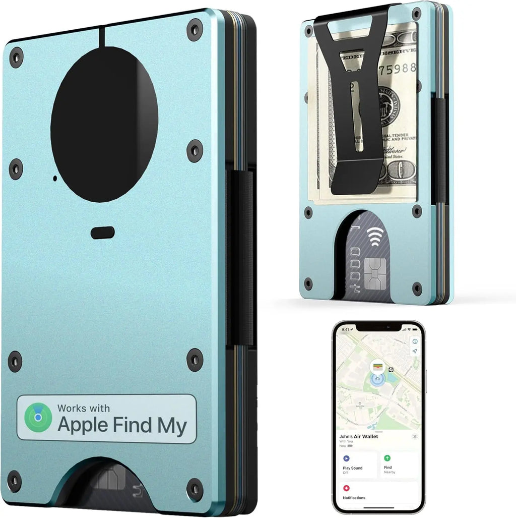 Smart Metal Wallet Built-in Find My Tracker (iOS Only), RFID-Blocking Metal Design, Holds 12 Cards & Removable Cash Clip