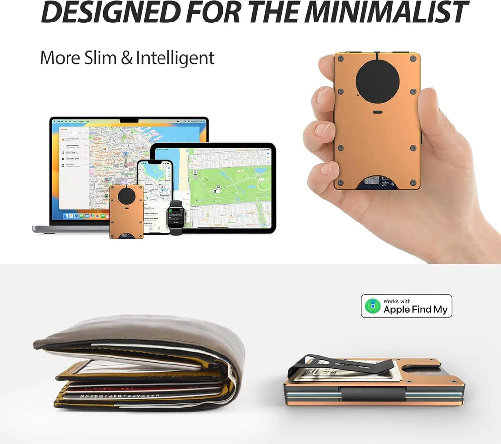 Smart Metal Wallet Built-in Find My Tracker (iOS Only), RFID-Blocking Metal Design, Holds 12 Cards & Removable Cash Clip