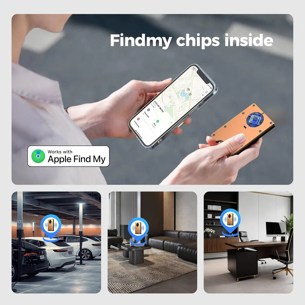 Smart Metal Wallet Built-in Find My Tracker (iOS Only), RFID-Blocking Metal Design, Holds 12 Cards & Removable Cash Clip