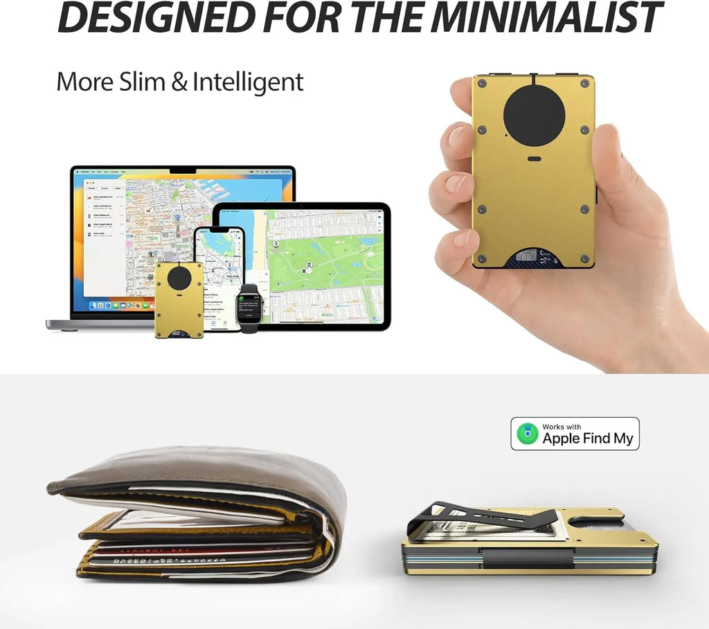 Smart Metal Wallet Built-in Find My Tracker (iOS Only), RFID-Blocking Metal Design, Holds 12 Cards & Removable Cash Clip