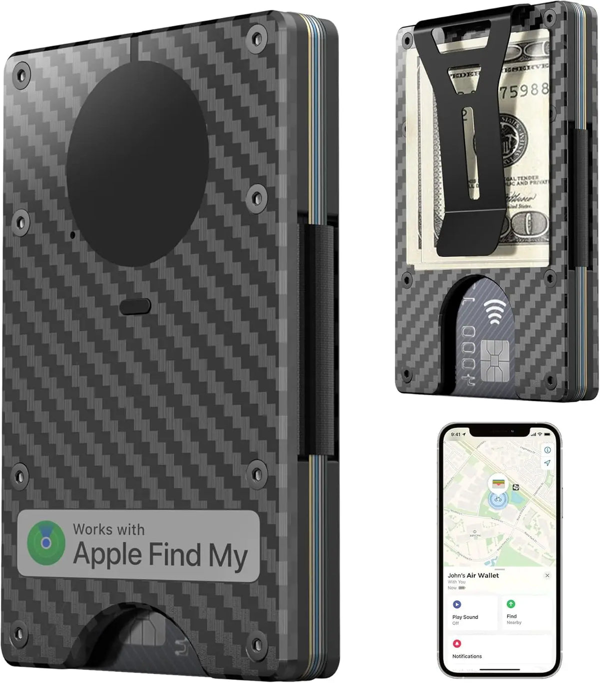 Smart Metal Wallet Built-in Find My Tracker (iOS Only), RFID-Blocking Metal Design, Holds 12 Cards & Removable Cash Clip