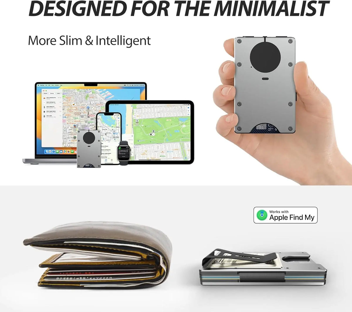 Smart Metal Wallet Built-in Find My Tracker (iOS Only), RFID-Blocking Metal Design, Holds 12 Cards & Removable Cash Clip