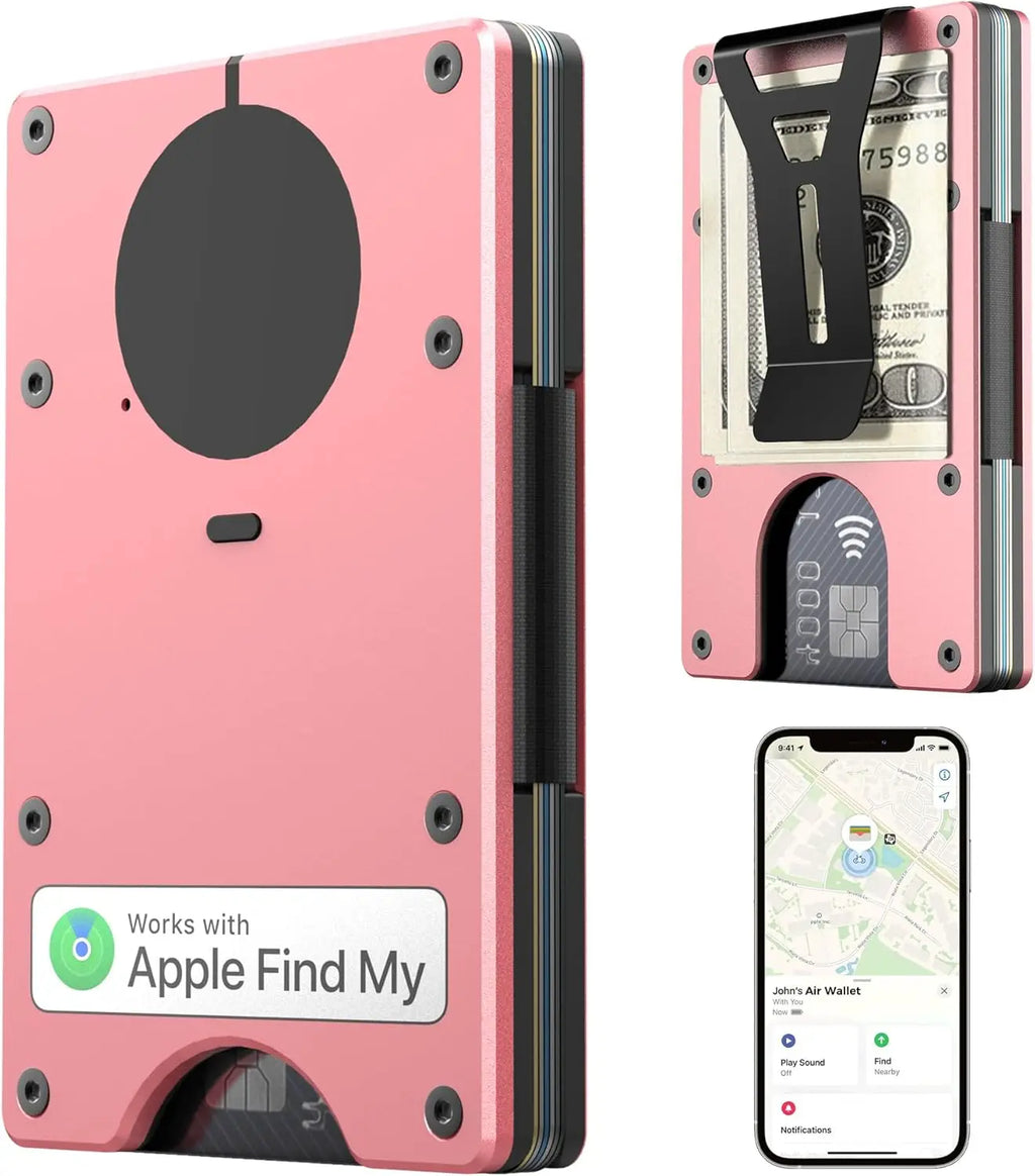 Smart Metal Wallet Built-in Find My Tracker (iOS Only), RFID-Blocking Metal Design, Holds 12 Cards & Removable Cash Clip