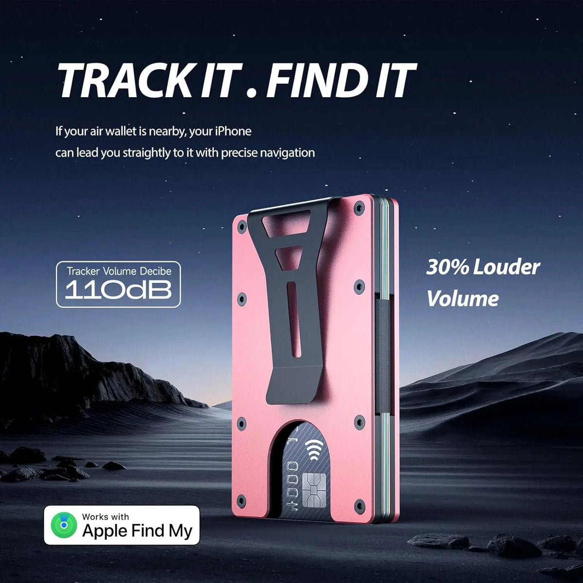 Smart Metal Wallet Built-in Find My Tracker (iOS Only), RFID-Blocking Metal Design, Holds 12 Cards & Removable Cash Clip