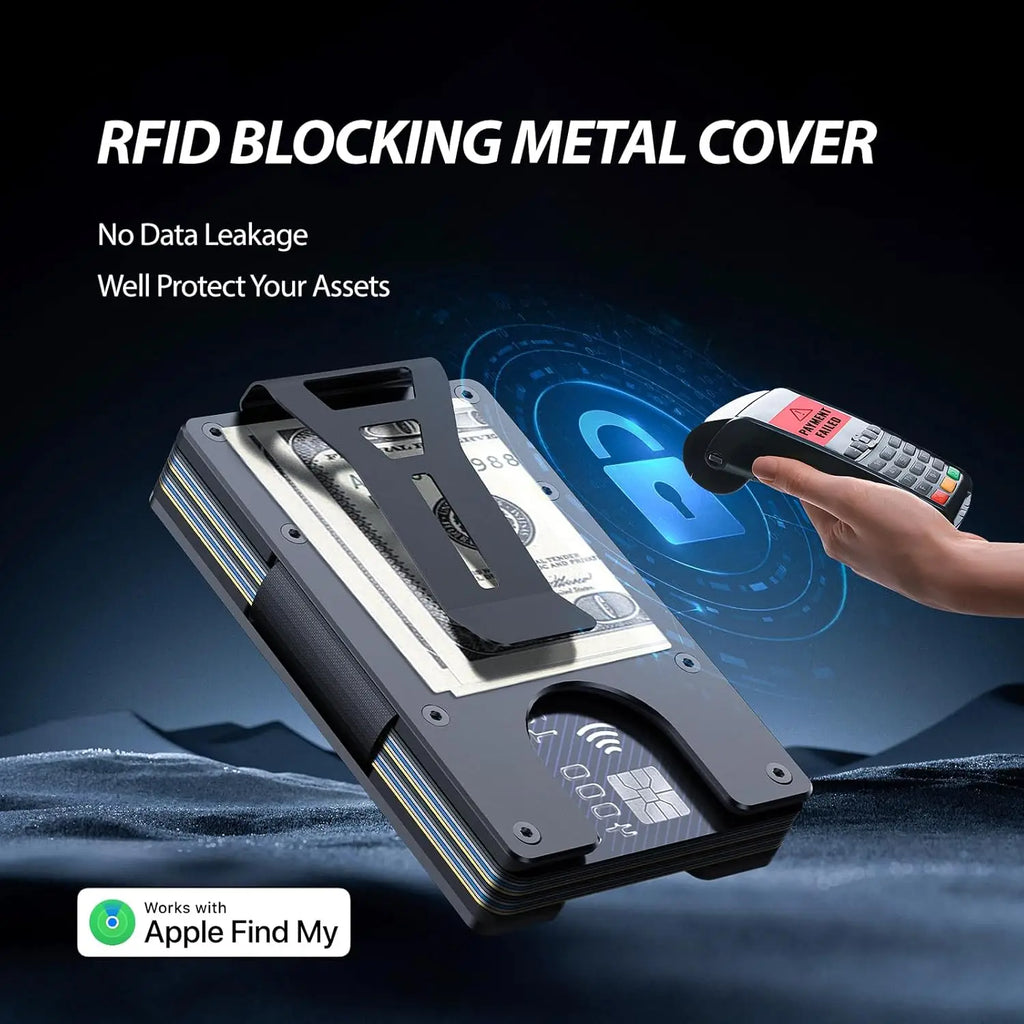 Smart Metal Wallet Built-in Find My Tracker (iOS Only), RFID-Blocking Metal Design, Holds 12 Cards & Removable Cash Clip