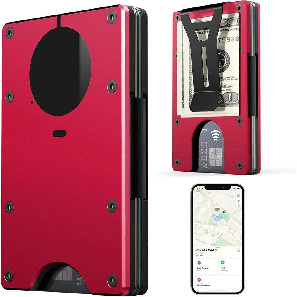 Smart Metal Wallet Built-in Find My Tracker (iOS Only), RFID-Blocking Metal Design, Holds 12 Cards & Removable Cash Clip