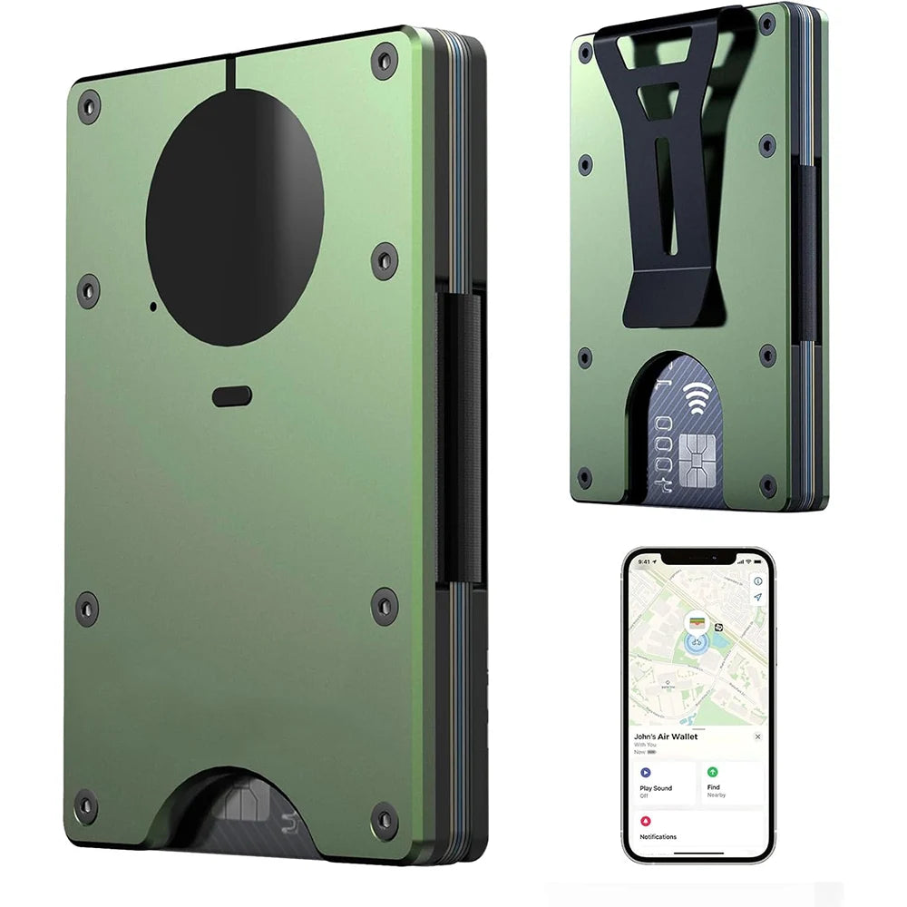 Smart Metal Wallet Built-in Find My Tracker (iOS Only), RFID-Blocking Metal Design, Holds 12 Cards & Removable Cash Clip
