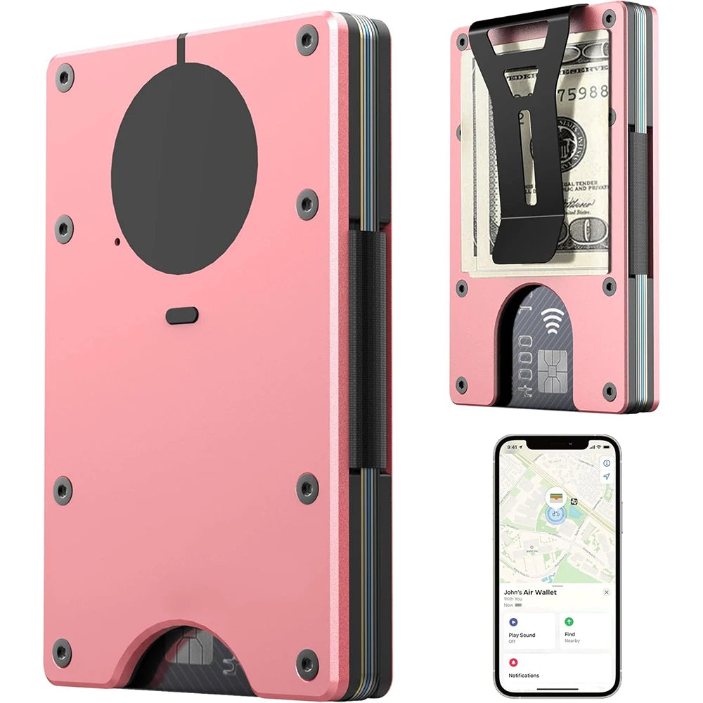 Smart Metal Wallet Built-in Find My Tracker (iOS Only), RFID-Blocking Metal Design, Holds 12 Cards & Removable Cash Clip