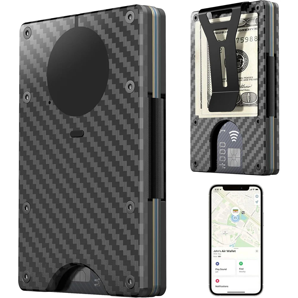 Smart Metal Wallet Built-in Find My Tracker (iOS Only), RFID-Blocking Metal Design, Holds 12 Cards & Removable Cash Clip