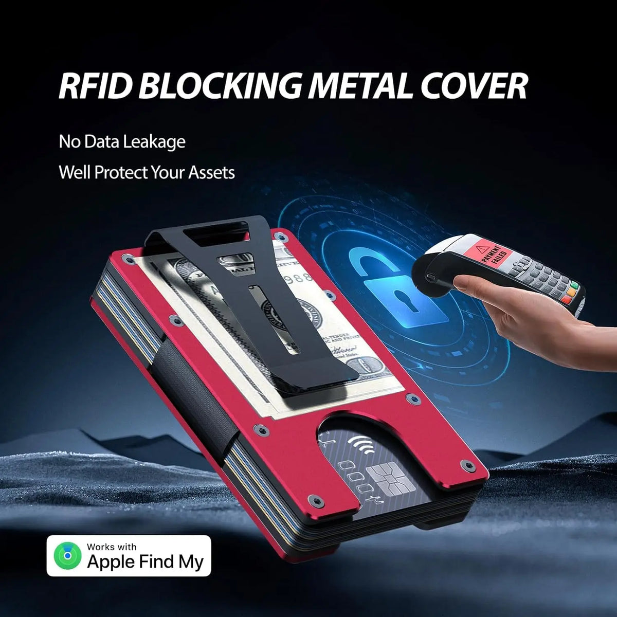 Smart Metal Wallet Built-in Find My Tracker (iOS Only), RFID-Blocking Metal Design, Holds 12 Cards & Removable Cash Clip