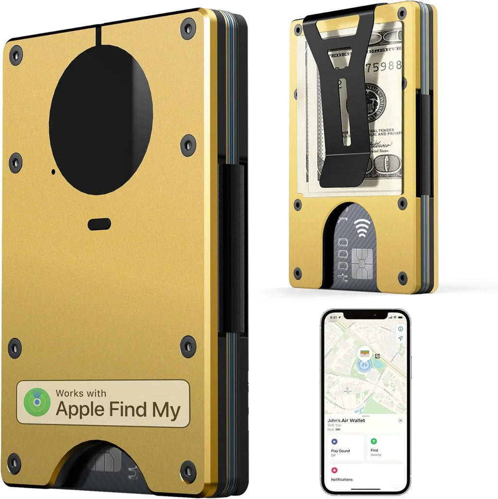 Smart Metal Wallet Built-in Find My Tracker (iOS Only), RFID-Blocking Metal Design, Holds 12 Cards & Removable Cash Clip