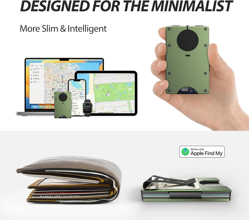 Smart Metal Wallet Built-in Find My Tracker (iOS Only), RFID-Blocking Metal Design, Holds 12 Cards & Removable Cash Clip