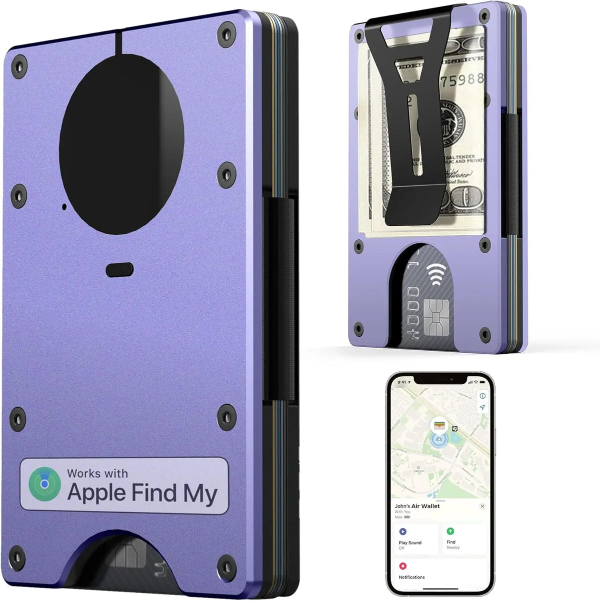 Smart Metal Wallet Built-in Find My Tracker (iOS Only), RFID-Blocking Metal Design, Holds 12 Cards & Removable Cash Clip