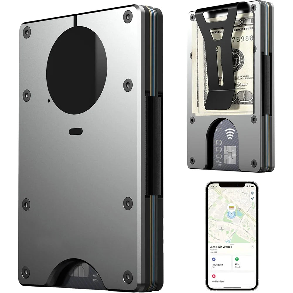 Smart Metal Wallet Built-in Find My Tracker (iOS Only), RFID-Blocking Metal Design, Holds 12 Cards & Removable Cash Clip