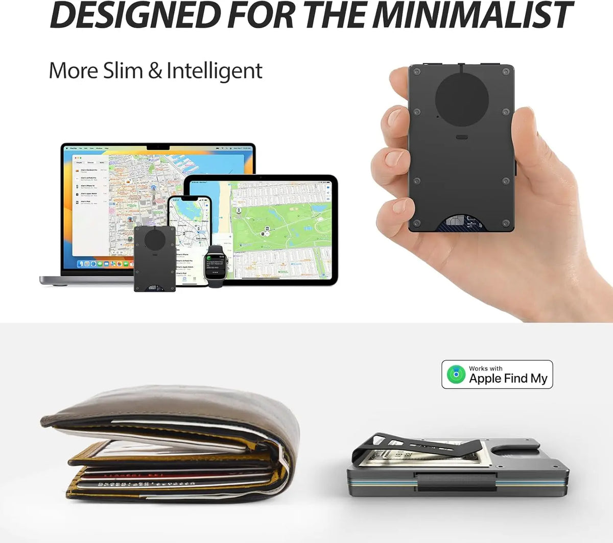 Smart Metal Wallet Built-in Find My Tracker (iOS Only), RFID-Blocking Metal Design, Holds 12 Cards & Removable Cash Clip