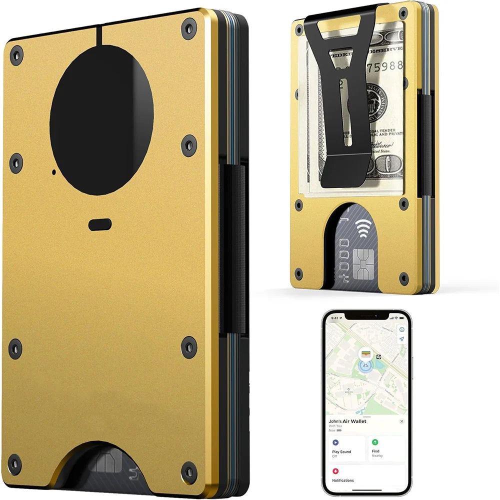 Smart Metal Wallet Built-in Find My Tracker (iOS Only), RFID-Blocking Metal Design, Holds 12 Cards & Removable Cash Clip