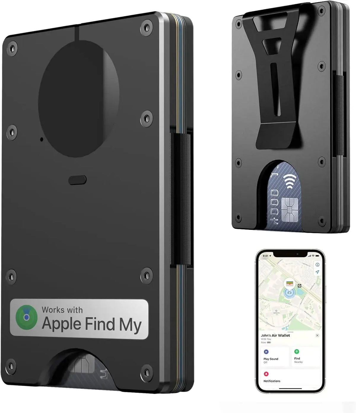 Smart Metal Wallet Built-in Find My Tracker (iOS Only), RFID-Blocking Metal Design, Holds 12 Cards & Removable Cash Clip