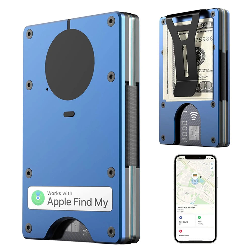 Smart Metal Wallet Built-in Find My Tracker (iOS Only), RFID-Blocking Metal Design, Holds 12 Cards & Removable Cash Clip