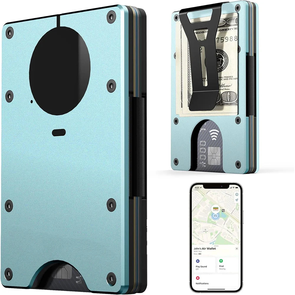 Smart Metal Wallet Built-in Find My Tracker (iOS Only), RFID-Blocking Metal Design, Holds 12 Cards & Removable Cash Clip