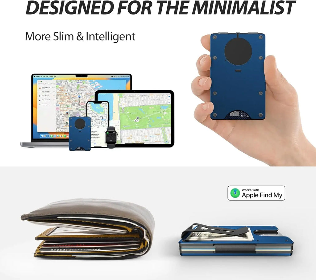 Smart Metal Wallet Built-in Find My Tracker (iOS Only), RFID-Blocking Metal Design, Holds 12 Cards & Removable Cash Clip