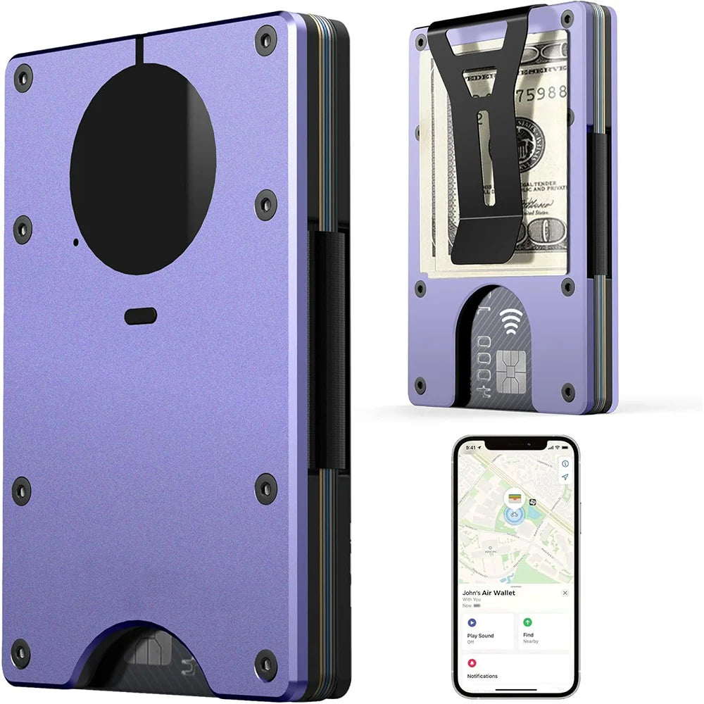Smart Metal Wallet Built-in Find My Tracker (iOS Only), RFID-Blocking Metal Design, Holds 12 Cards & Removable Cash Clip