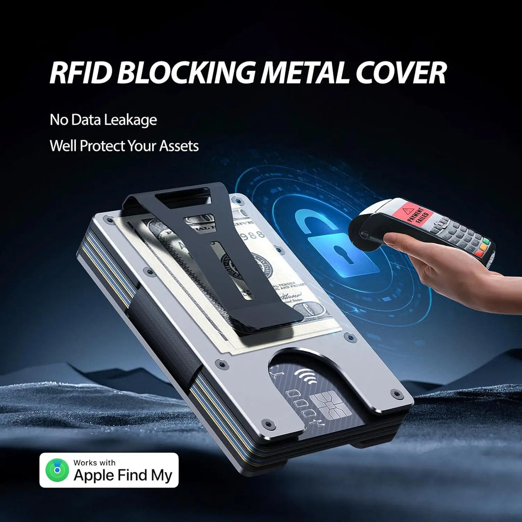 Smart Metal Wallet Built-in Find My Tracker (iOS Only), RFID-Blocking Metal Design, Holds 12 Cards & Removable Cash Clip
