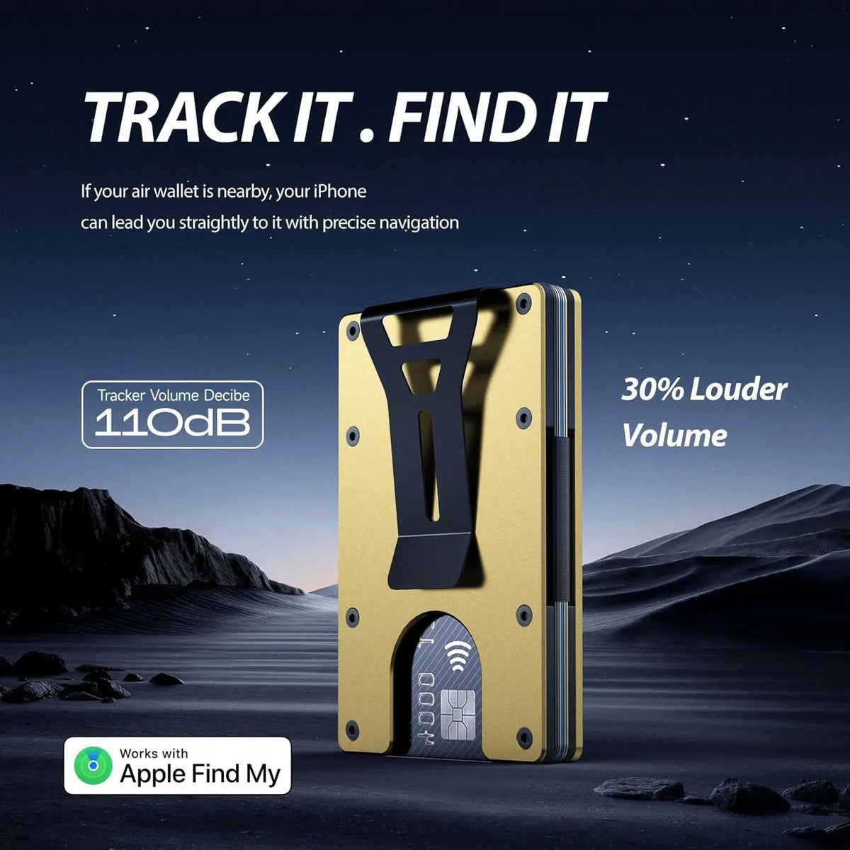 Smart Metal Wallet Built-in Find My Tracker (iOS Only), RFID-Blocking Metal Design, Holds 12 Cards & Removable Cash Clip