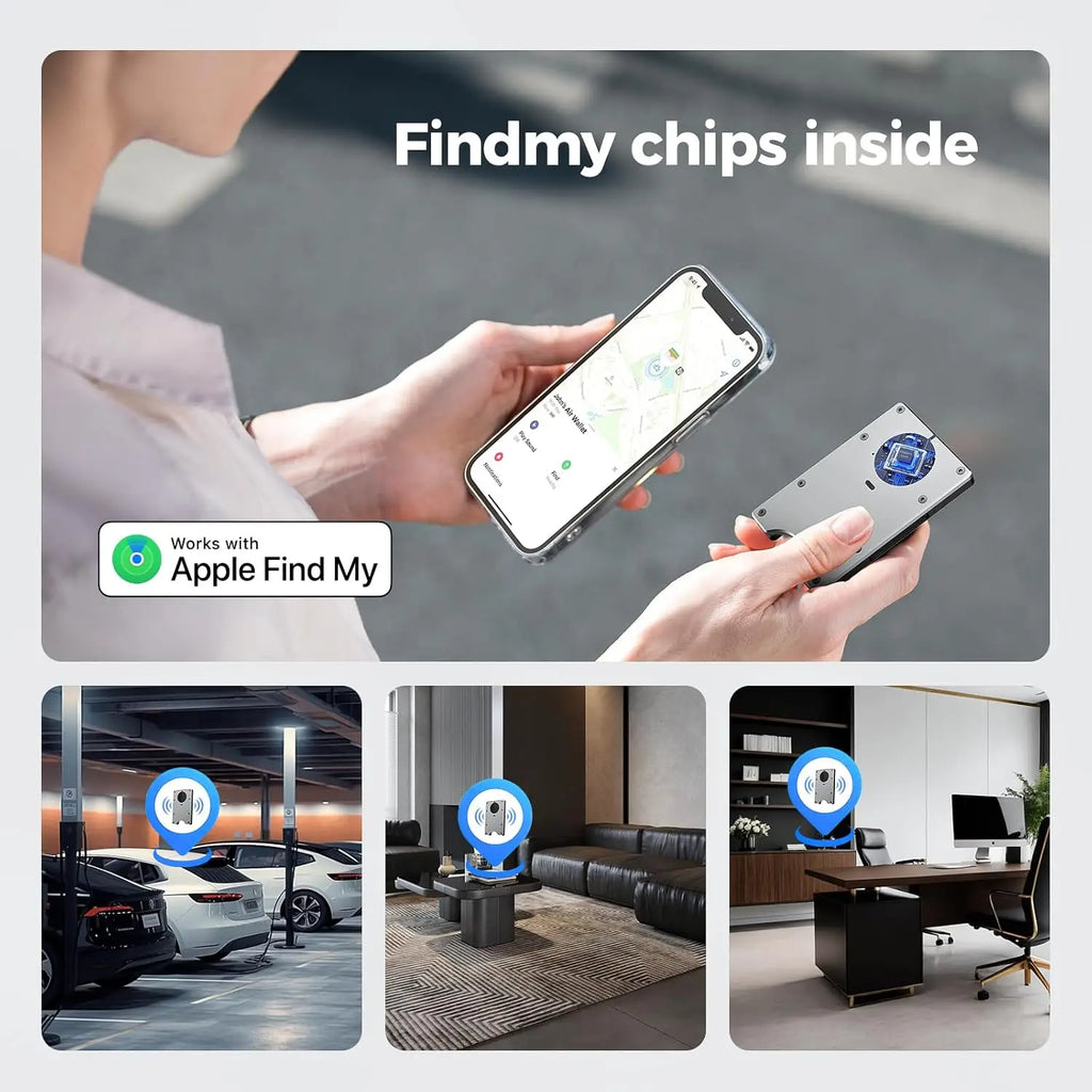 Smart Metal Wallet Built-in Find My Tracker (iOS Only), RFID-Blocking Metal Design, Holds 12 Cards & Removable Cash Clip