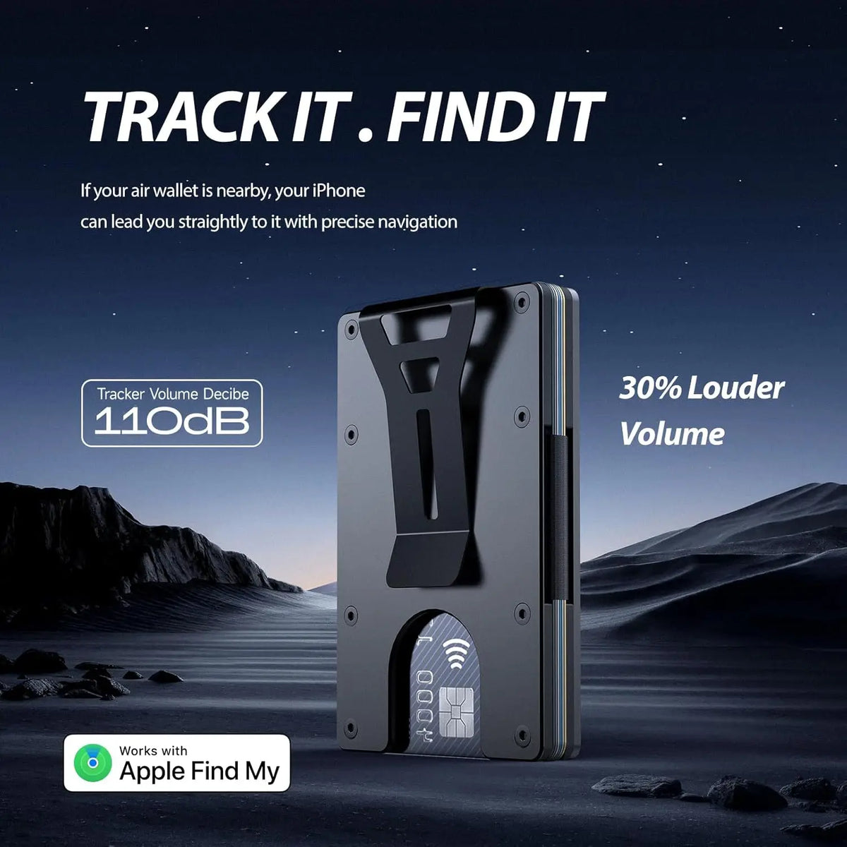 Smart Metal Wallet Built-in Find My Tracker (iOS Only), RFID-Blocking Metal Design, Holds 12 Cards & Removable Cash Clip