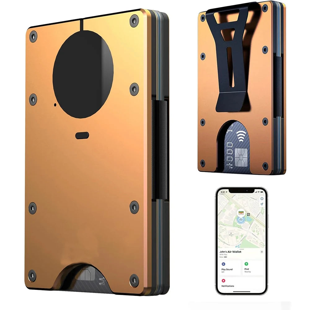 Smart Metal Wallet Built-in Find My Tracker (iOS Only), RFID-Blocking Metal Design, Holds 12 Cards & Removable Cash Clip