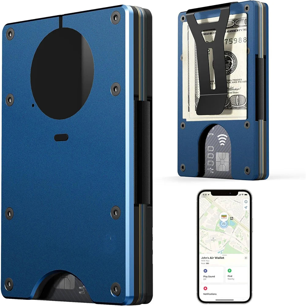 Smart Metal Wallet Built-in Find My Tracker (iOS Only), RFID-Blocking Metal Design, Holds 12 Cards & Removable Cash Clip