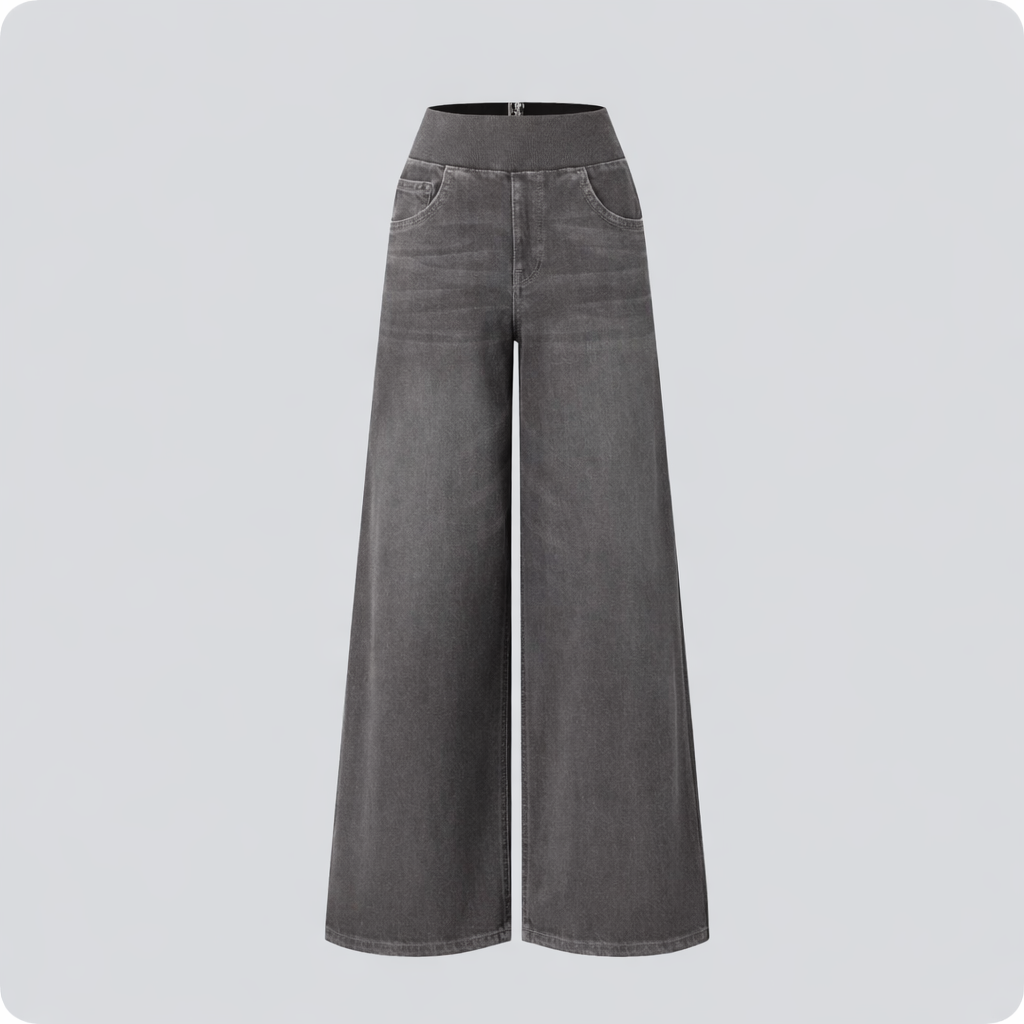 Women's Stretchy Wide Leg Jeans Relaxed Fit Elastic Waist Pants